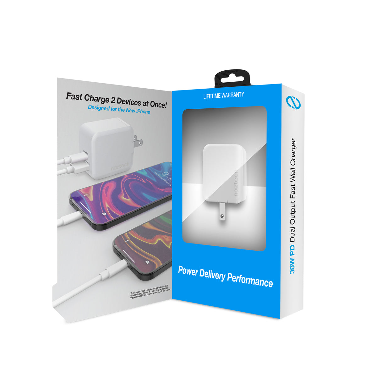 Naztech 30W USB-C PD Dual-Port Wall Charger – White