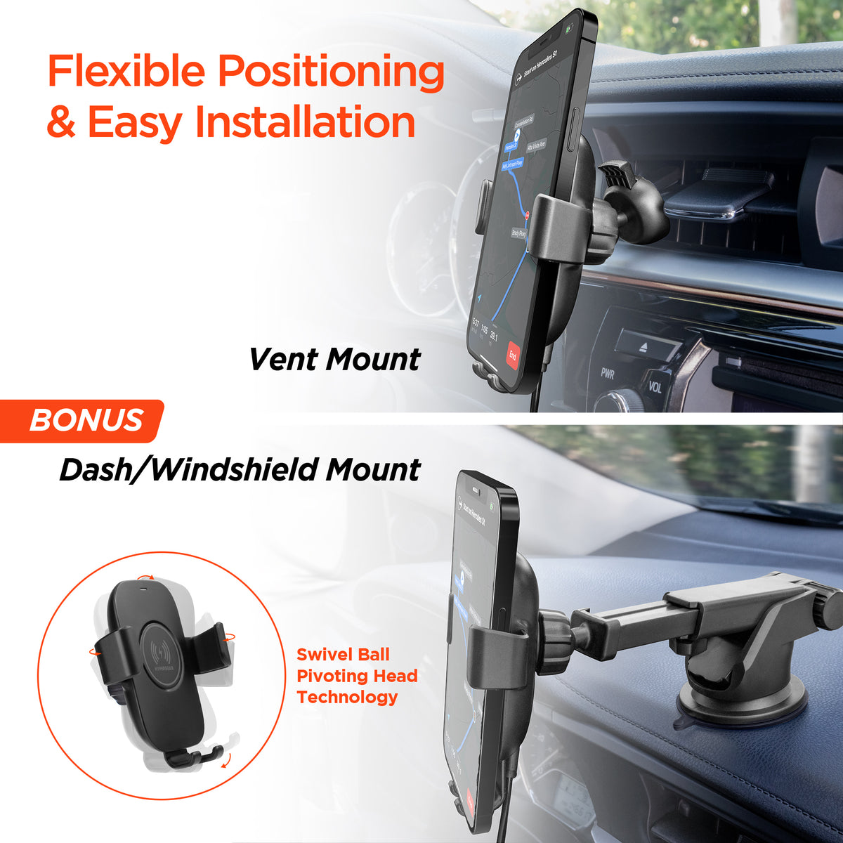 HyperGear Gravity 15W Wireless Charging Car Mount – Black