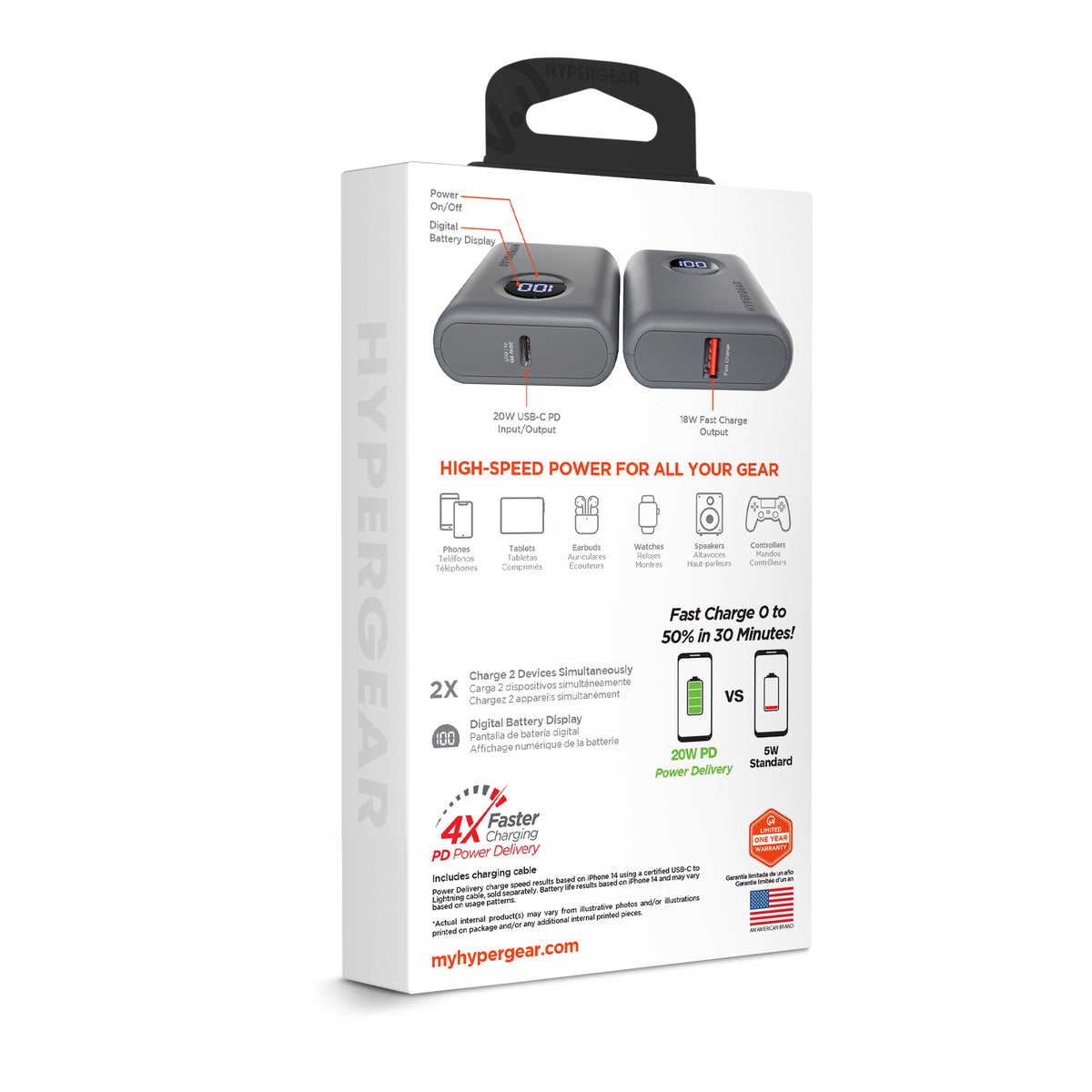HyperGear Power Pack Pro 10,000mAh 20W USB-C Power Bank – Gray