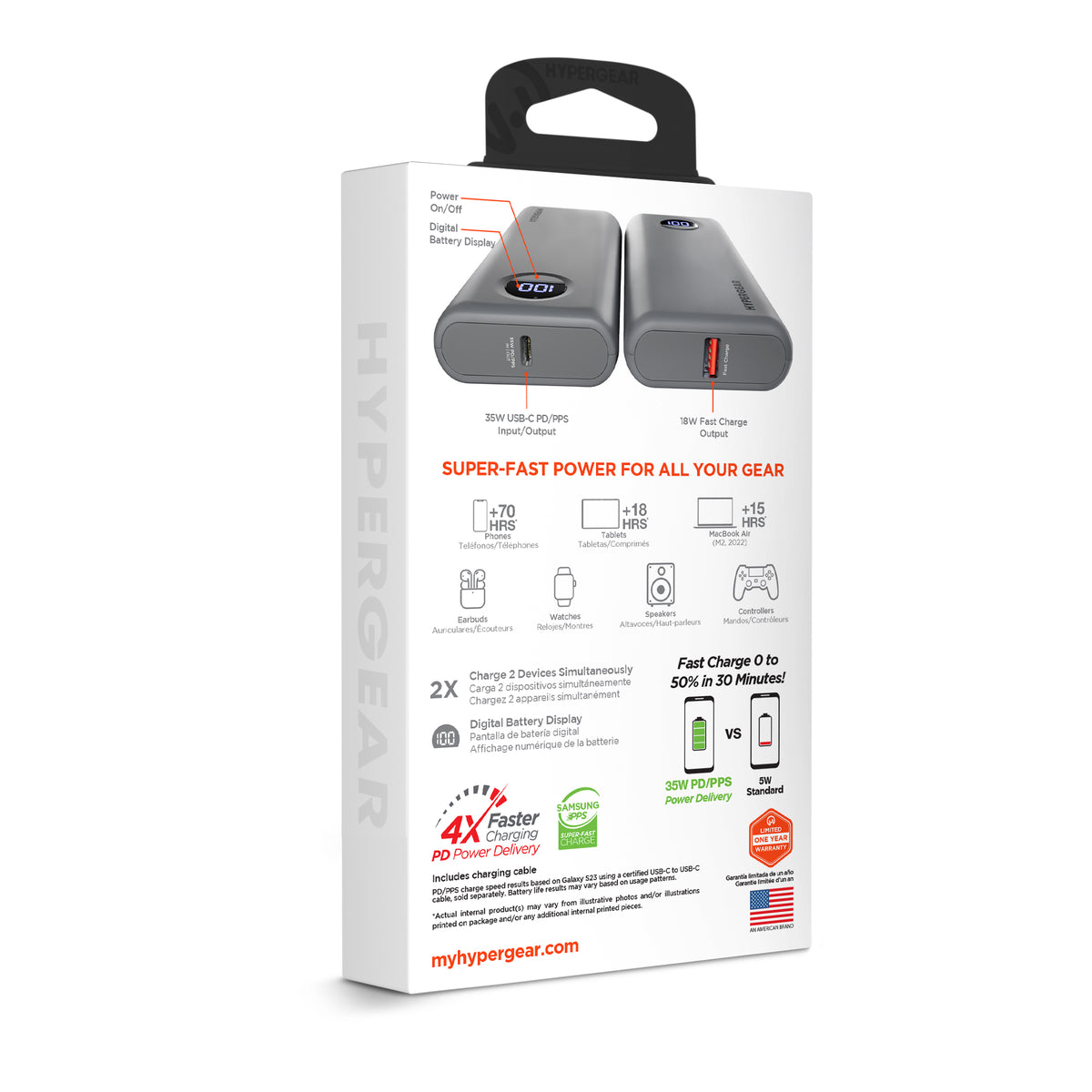 HyperGear Power Pack Pro+ 20,000mAh 35W Power Bank – Gray
