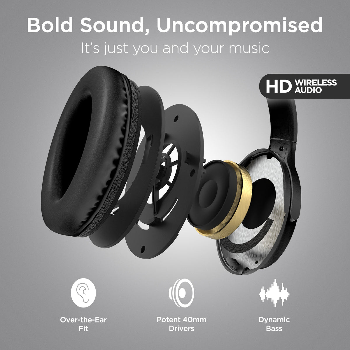 HyperGear Stealth2 ANC Wireless Over-Ear Headphones – Black