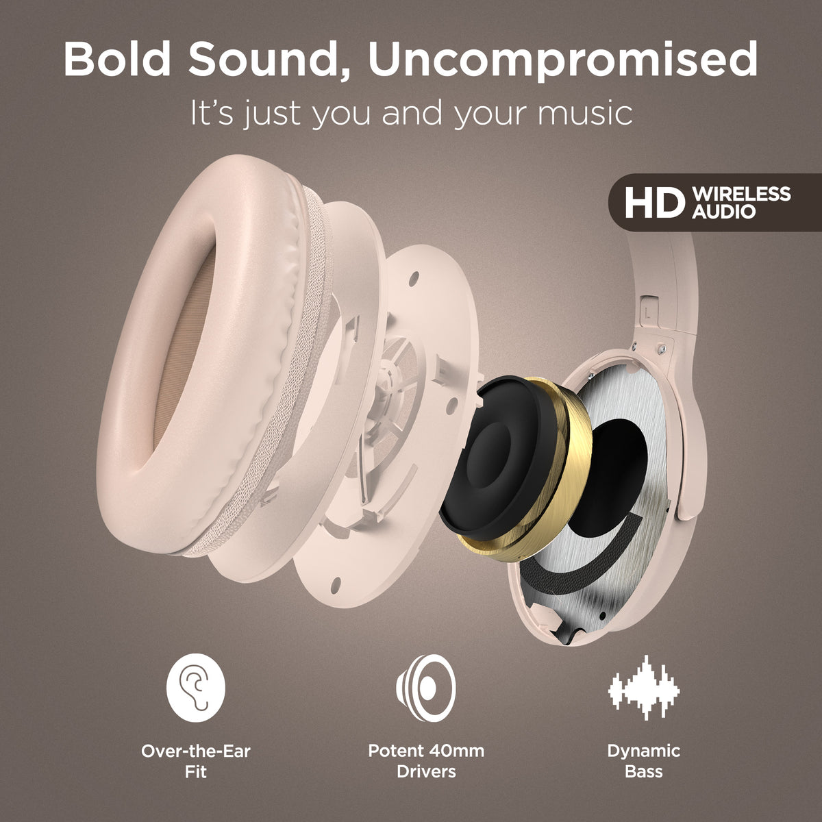 HyperGear Stealth2 ANC Wireless Over-Ear Headphones – Bone