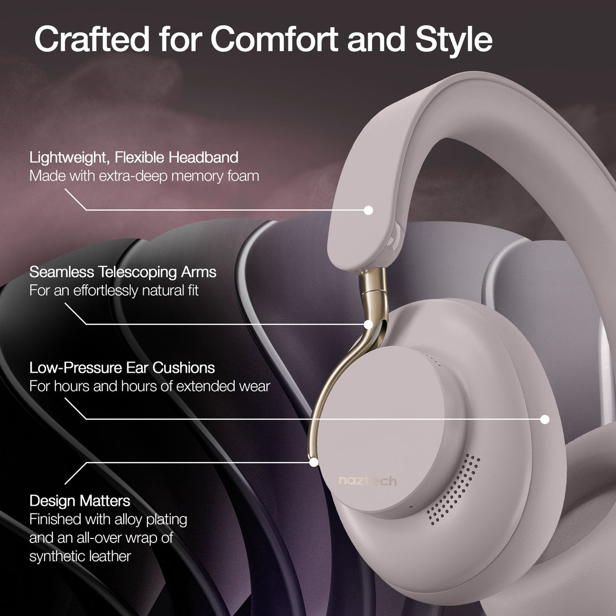 Naztech Aura 360 ANC Wireless Over-Ear Headphones – Moondust