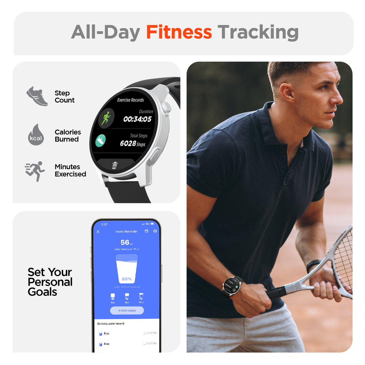 HyperGear Activ8 Smartwatch & Fitness Tracker – Silver
