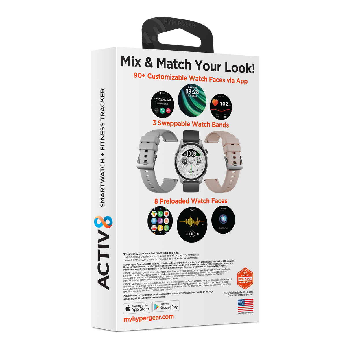 HyperGear Activ8 Smartwatch & Fitness Tracker – Silver