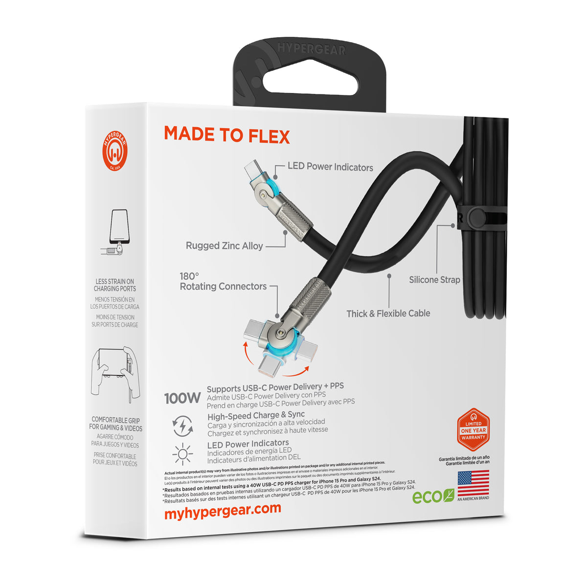 HyperGear Chunky180° 100W USB-C Cable, 6ft – Black