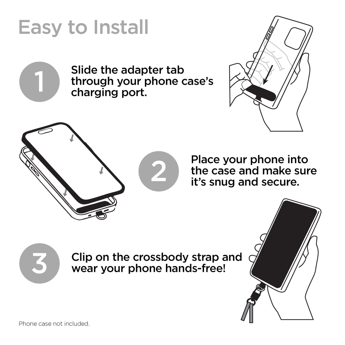 HyperGear Universal Crossbody Phone Strap – Silver & Black