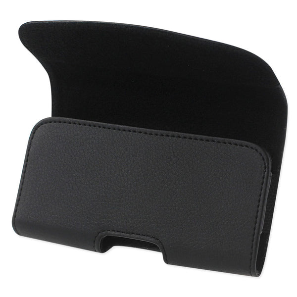 Reiko Horizontal Phone Pouch with Metal Belt Clip – Black, 6.6-Inch