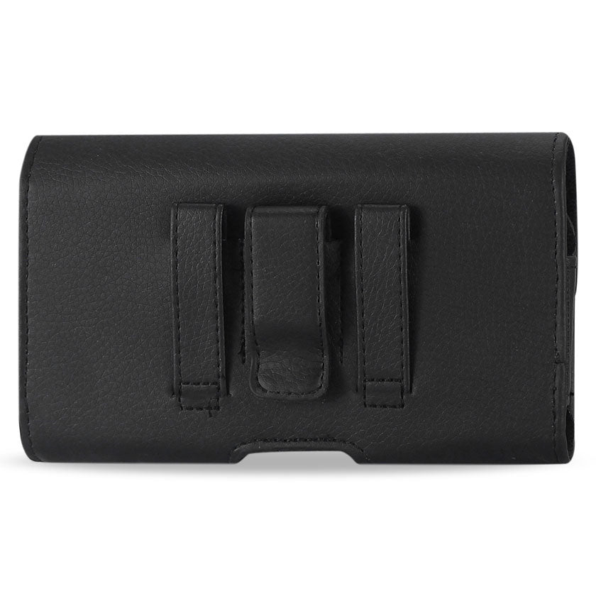 Reiko Horizontal Phone Pouch with Metal Belt Clip – Black, 6.6-Inch