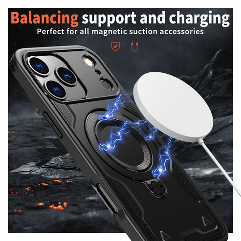 Reiko Magnetic Case with 360° Rotating Stand for iPhone 17 Pro – Black