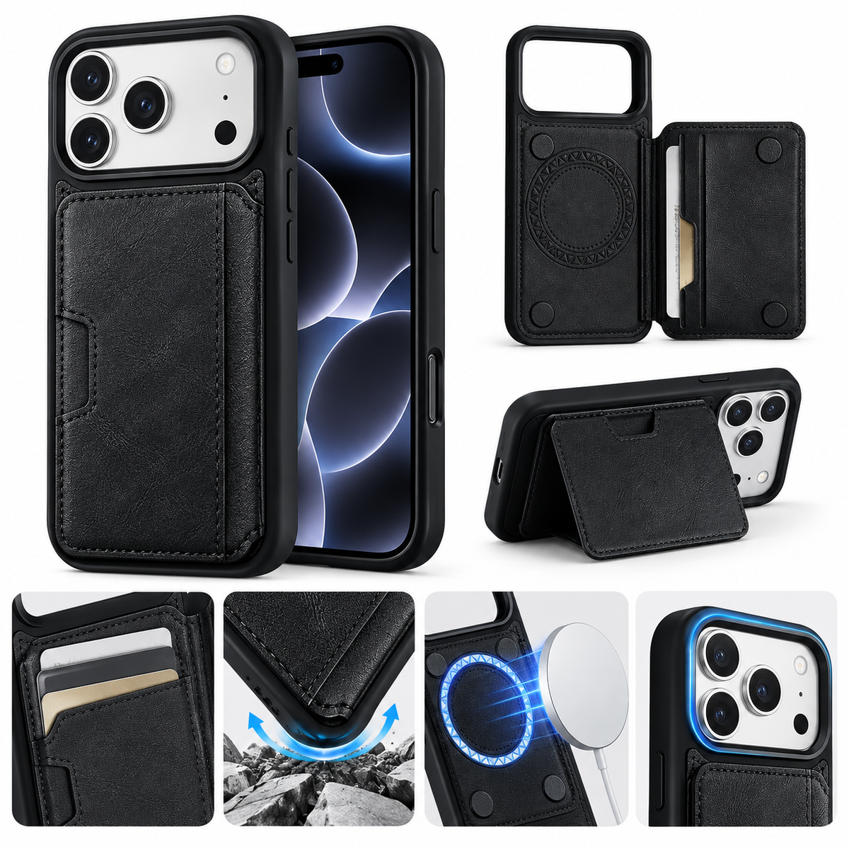 Reiko Wallet Case with Card Slots & Kickstand for iPhone 18 Pro Max – Orange