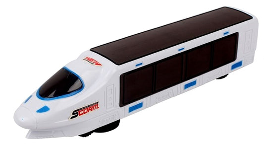Battery powered bump and go electric train toy with lights and music