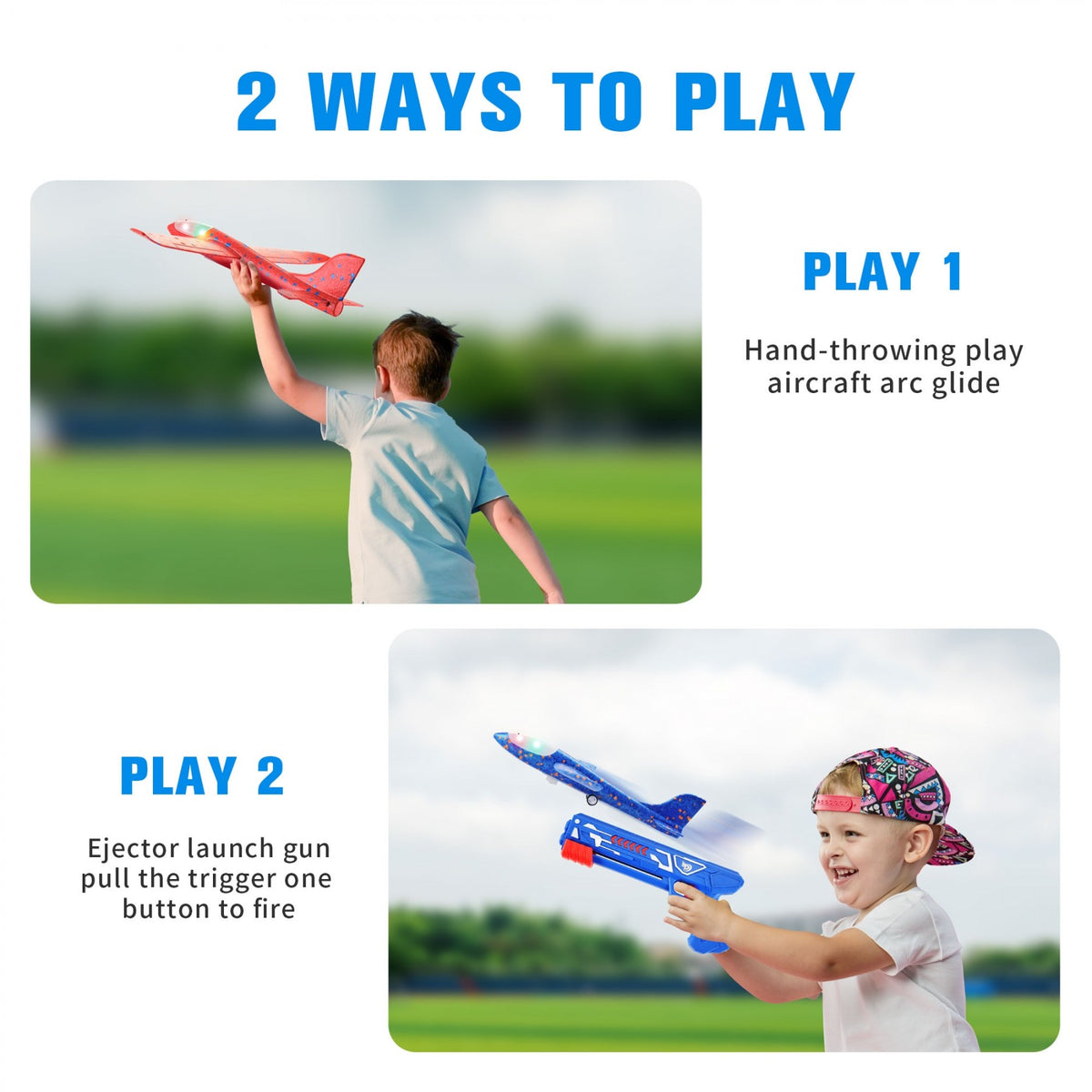 LED Foam Airplane Gliders with Launcher – 3-Pack