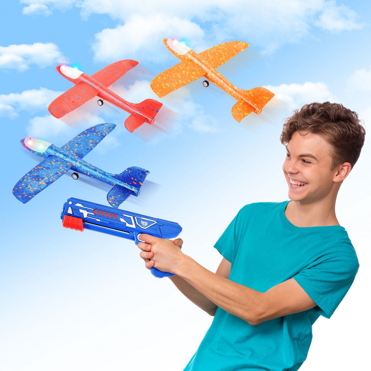 LED Foam Airplane Gliders with Launcher – 3-Pack