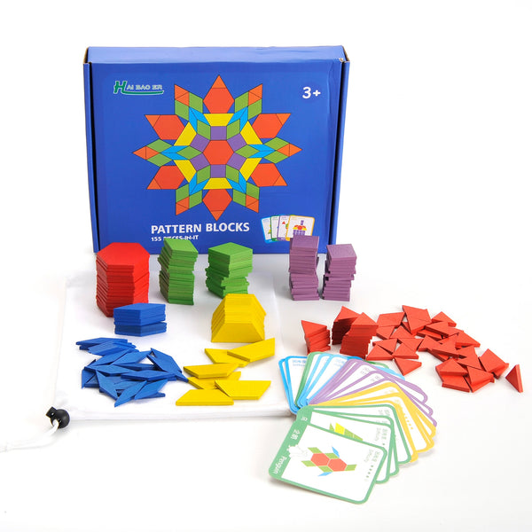 155 Pieces Wooden Pattern Blocks Geometric Set