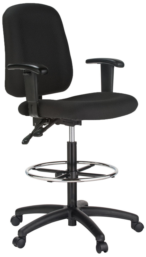 Contoured Dual Function Drafting Stool With Arms - Black Fabric