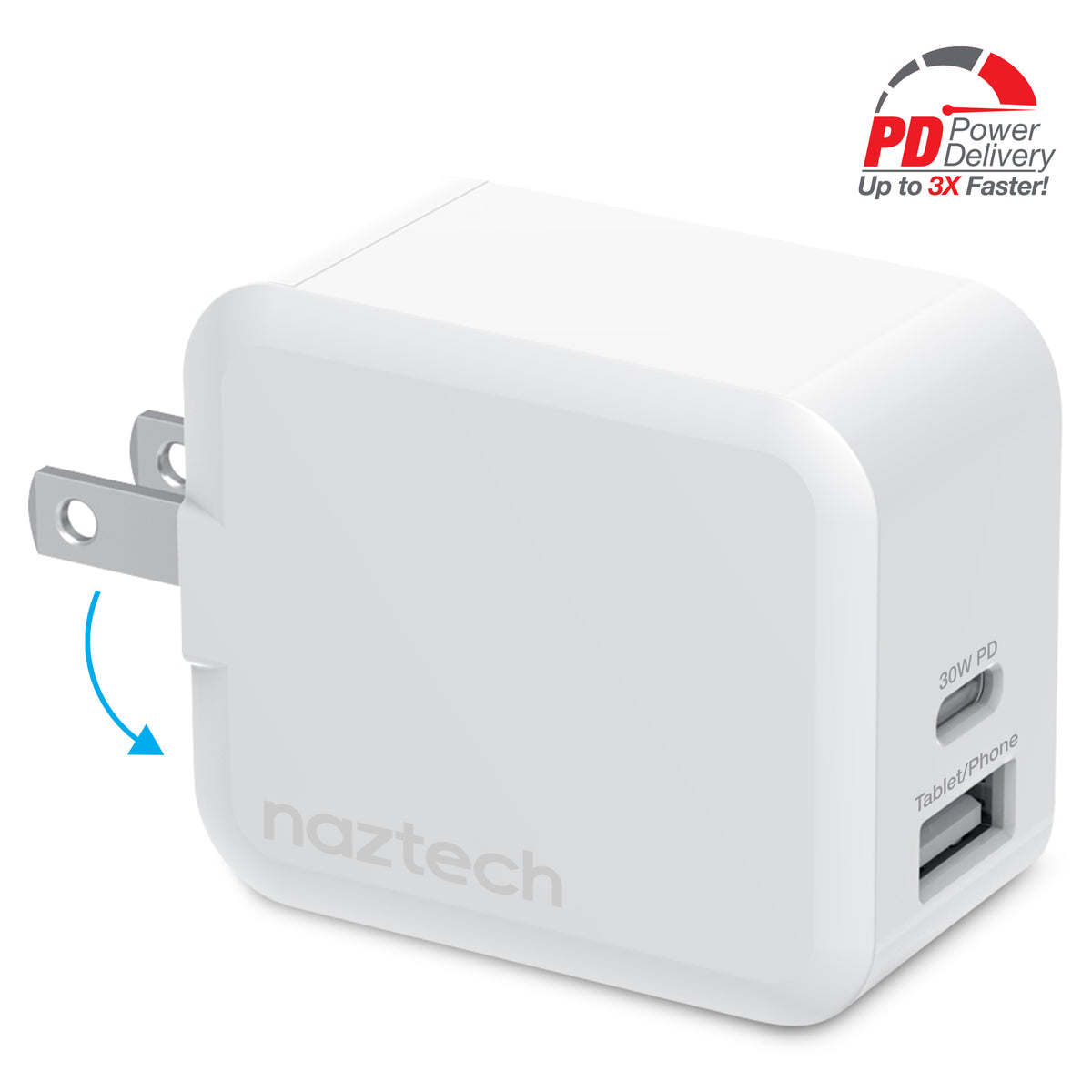 Naztech 30W USB-C PD Dual-Port Wall Charger – White