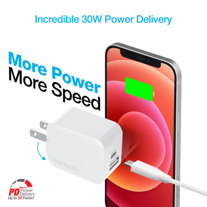 Naztech 30W USB-C PD Dual-Port Wall Charger – White