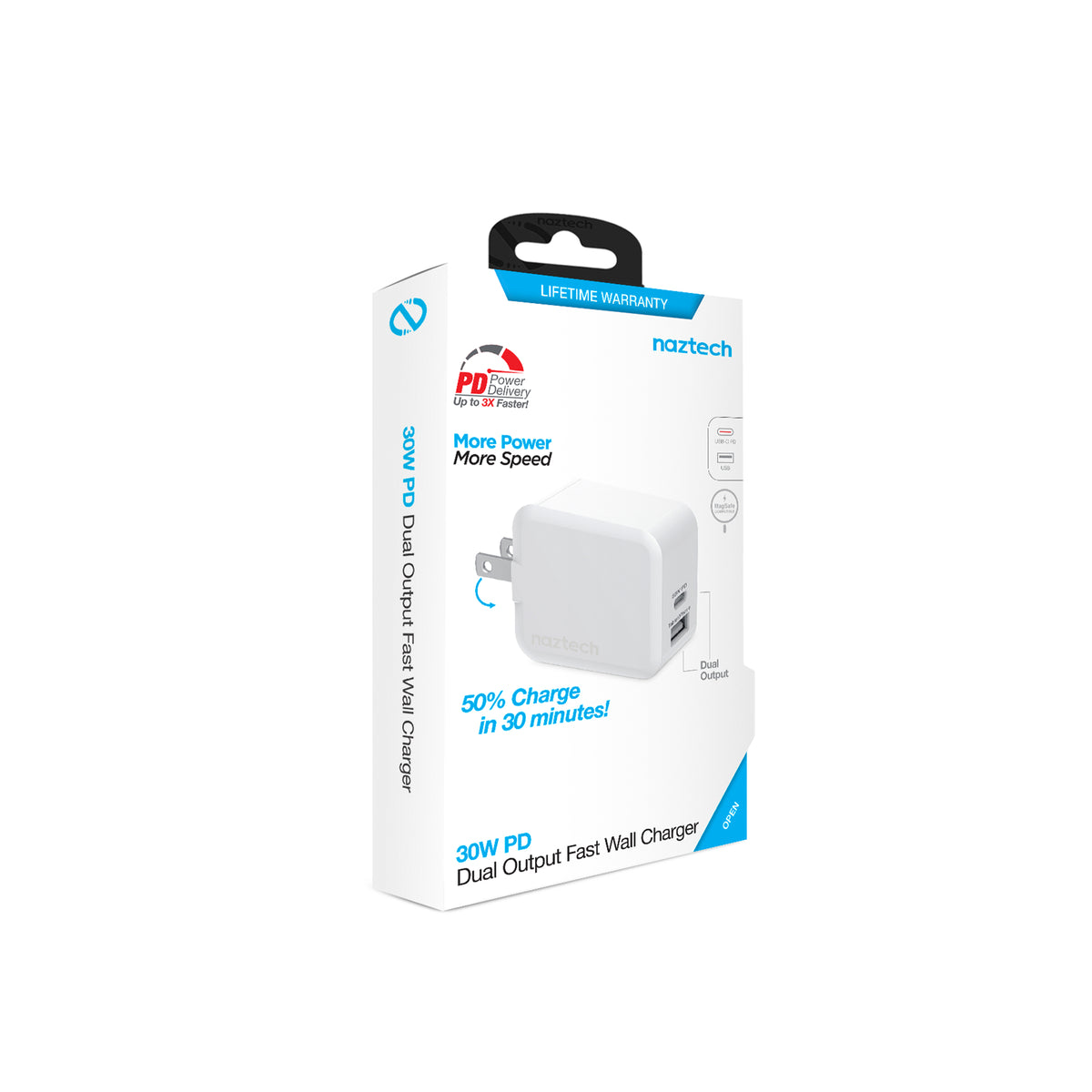 Naztech 30W USB-C PD Dual-Port Wall Charger – White