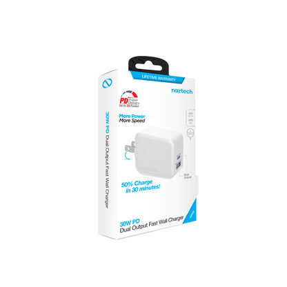 Naztech 30W USB-C PD Dual-Port Wall Charger – White