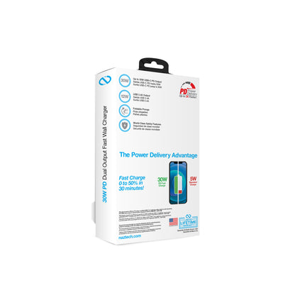 Naztech 30W USB-C PD Dual-Port Wall Charger – White