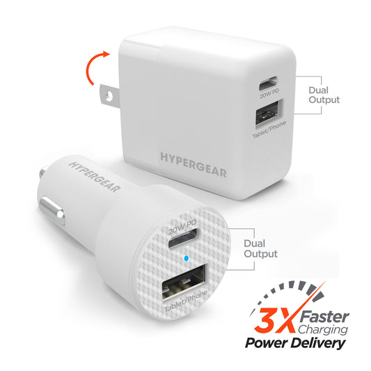 HyperGear 20W USB-C PD Wall & Car Charger Bundle – White