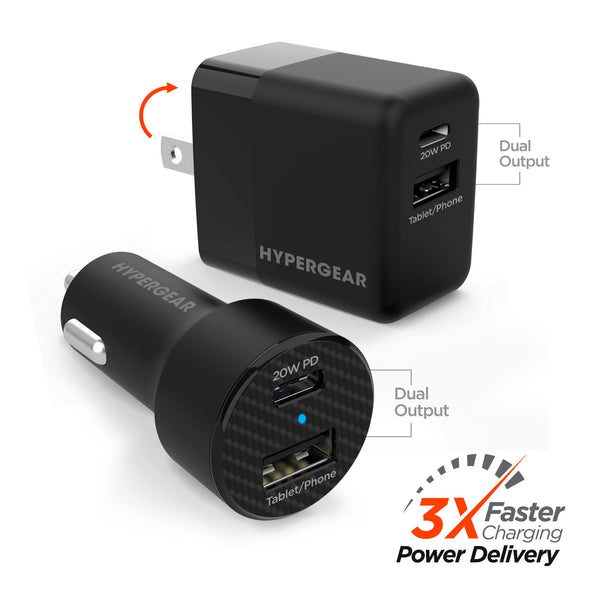 Hypergear Wall/Car Charger Bundle 20W USB-C PD + 12W Black