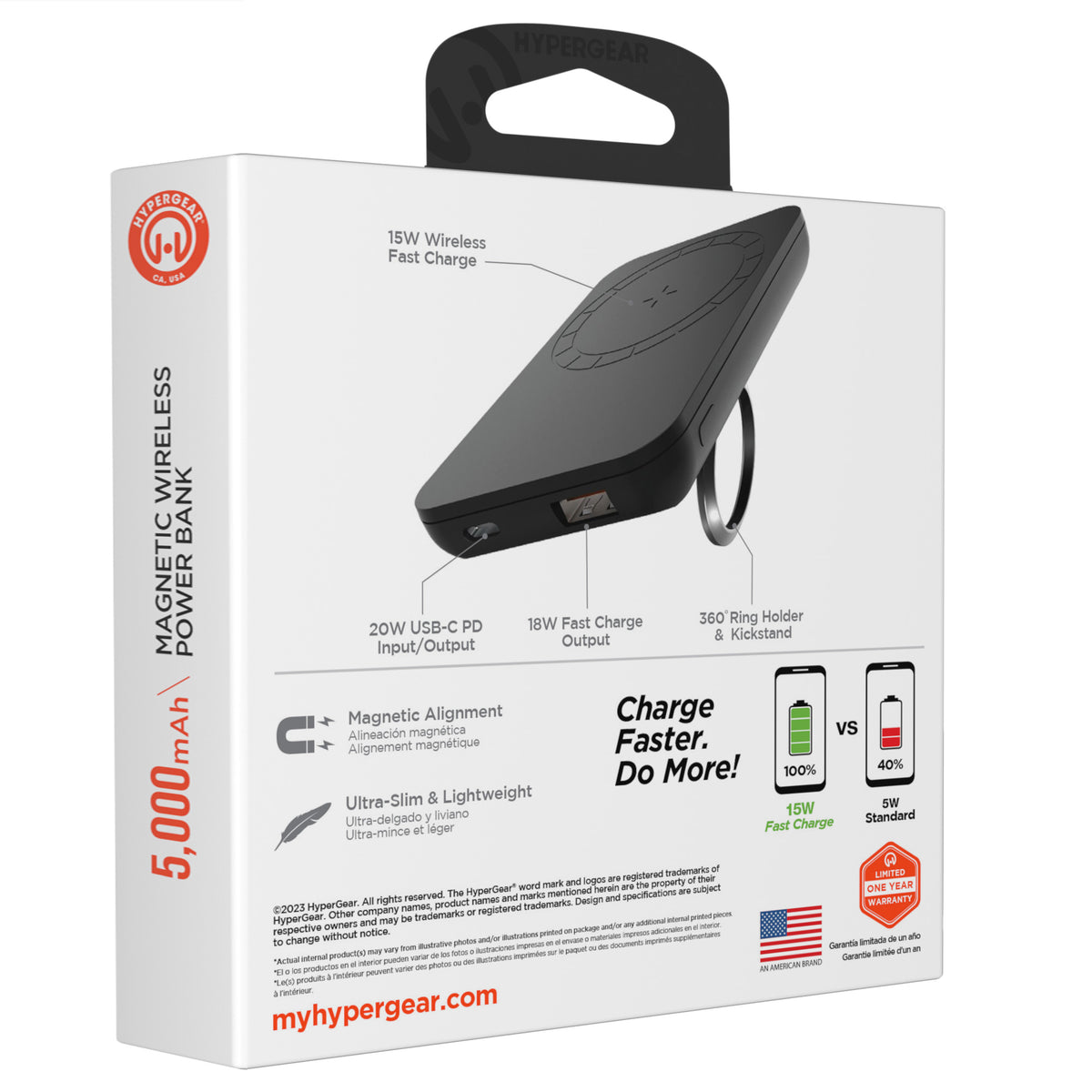 HyperGear 5,000mAh Magnetic Wireless Power Bank – Black