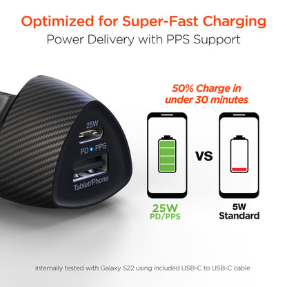 HyperGear SpeedBoost 25W USB-C PD Car Charger Kit – Black