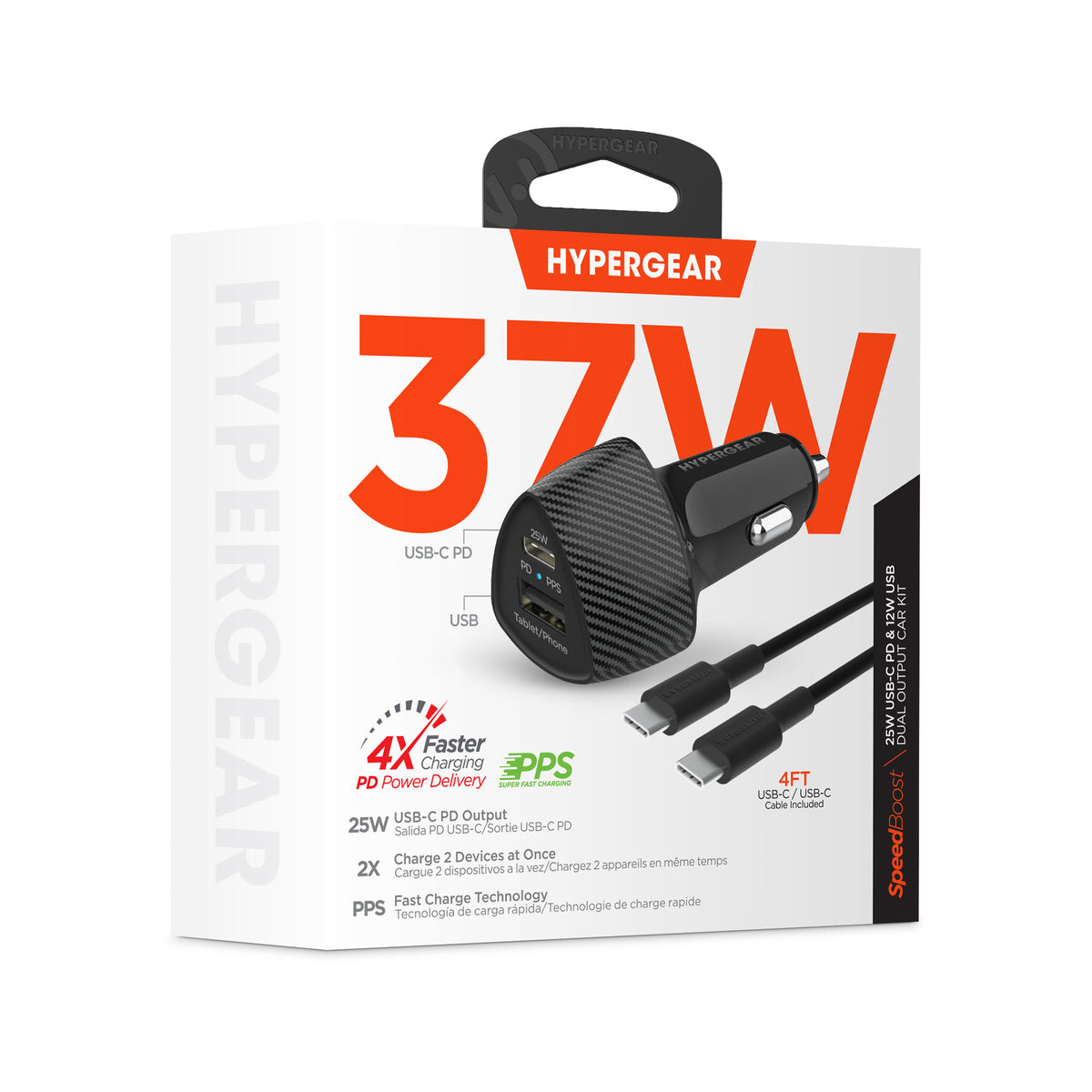 HyperGear SpeedBoost 25W USB-C PD Car Charger Kit – Black