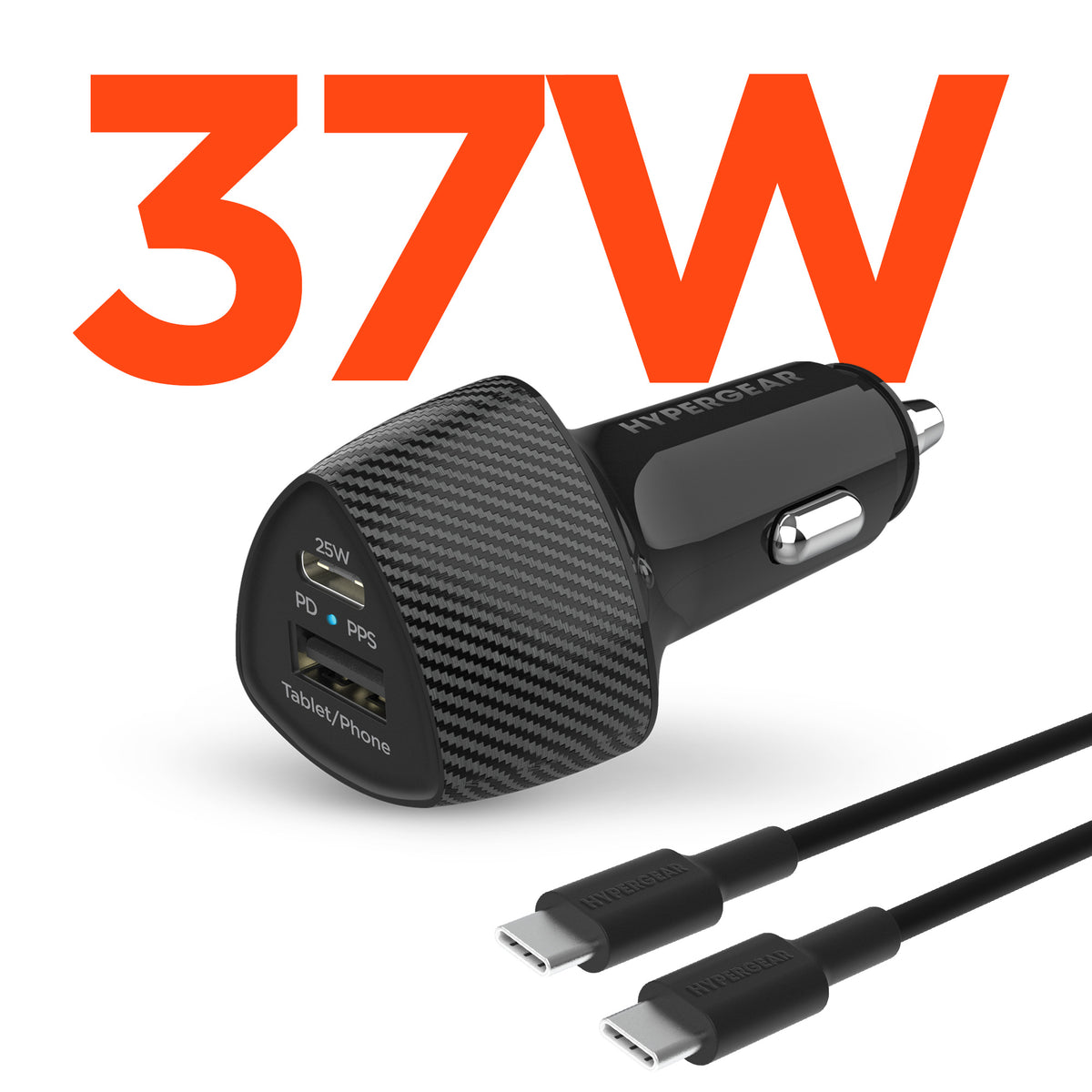 HyperGear SpeedBoost 25W USB-C PD Car Charger Kit – Black
