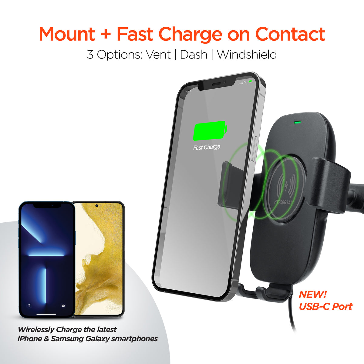 HyperGear Gravity 15W Wireless Charging Car Mount – Black
