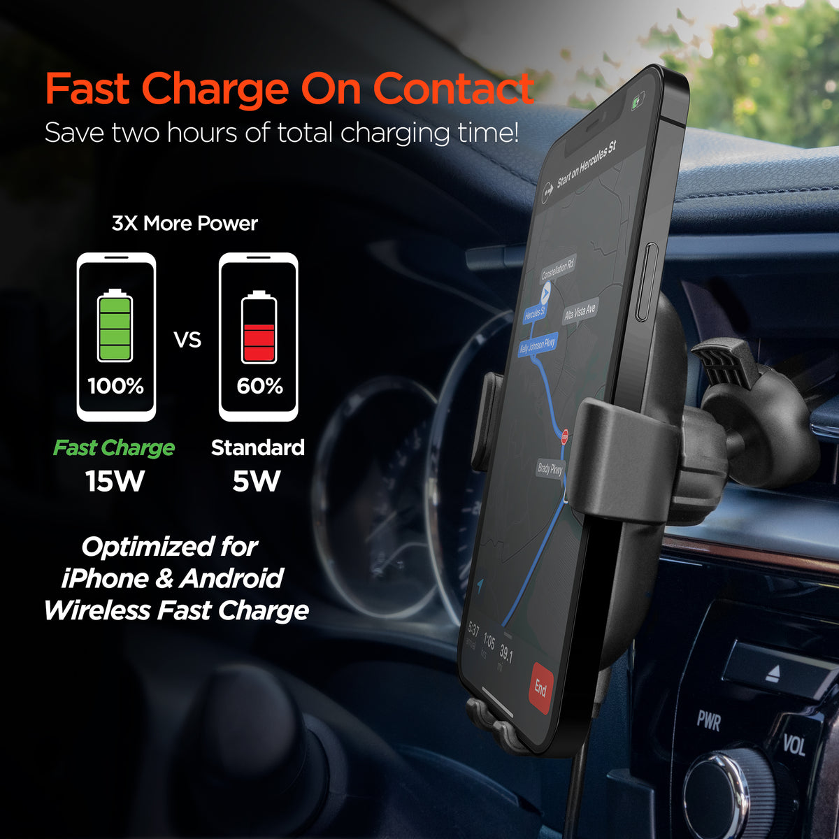 HyperGear Gravity 15W Wireless Charging Car Mount – Black