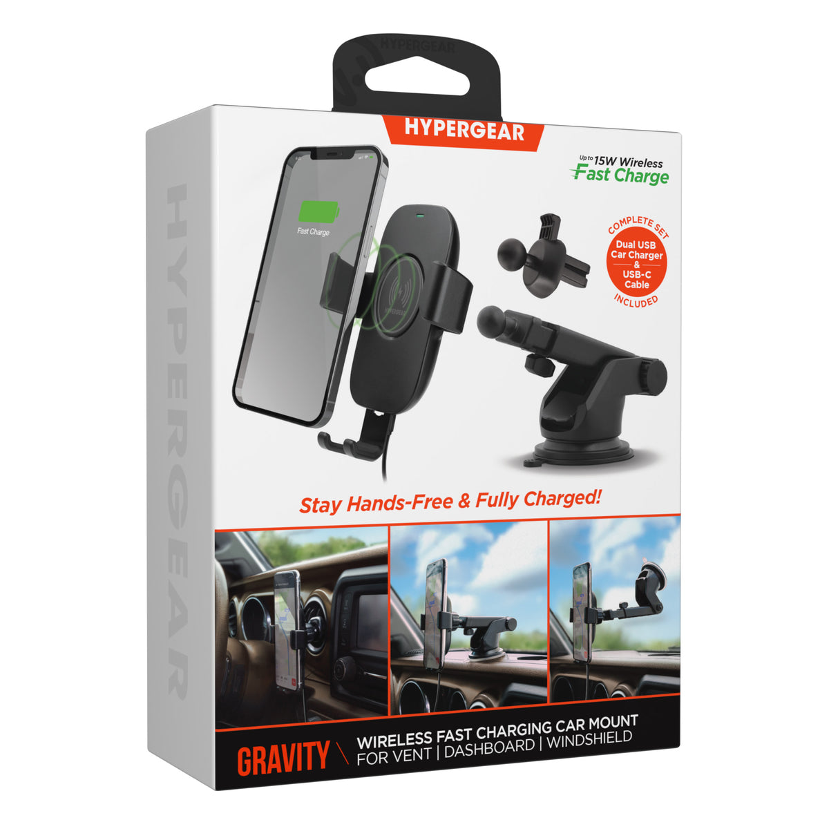 HyperGear Gravity 15W Wireless Charging Car Mount – Black