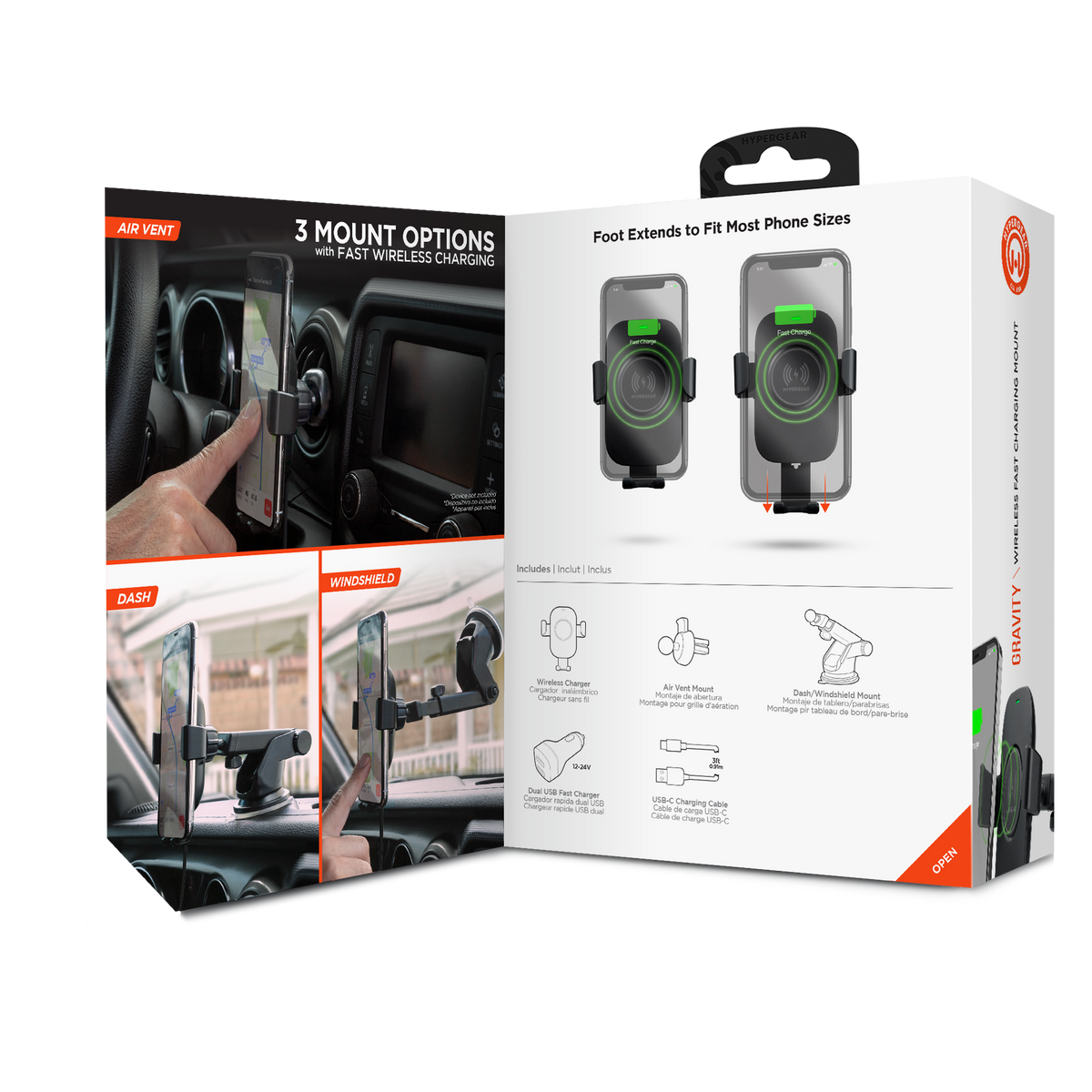 HyperGear Gravity 15W Wireless Charging Car Mount – Black