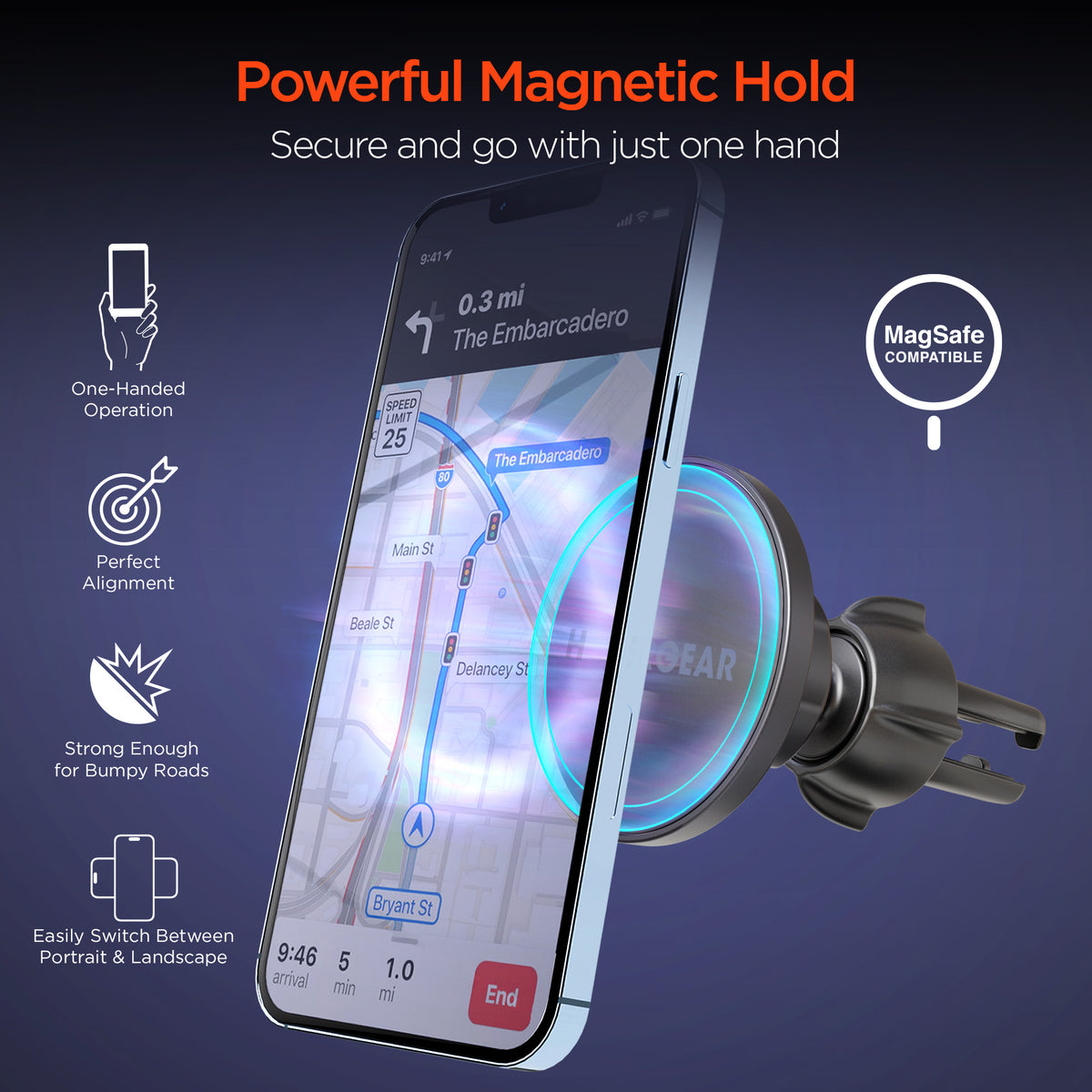 HyperGear Mag Grip 3-in-1 Magnetic Car Phone Mount Kit – Black