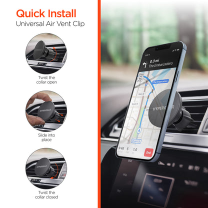 HyperGear Mag Grip 3-in-1 Magnetic Car Phone Mount Kit – Black