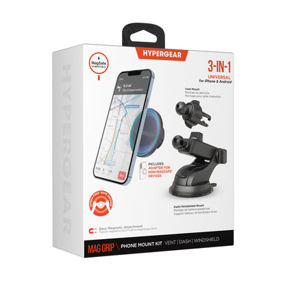 HyperGear Mag Grip 3-in-1 Magnetic Car Phone Mount Kit – Black