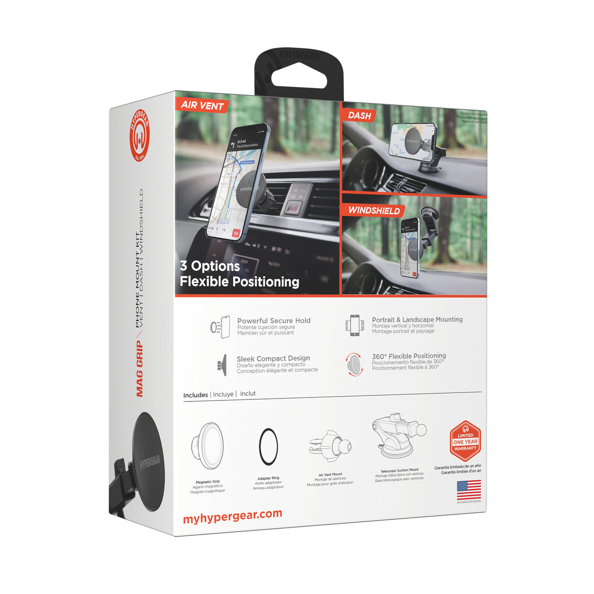 HyperGear Mag Grip 3-in-1 Magnetic Car Phone Mount Kit – Black
