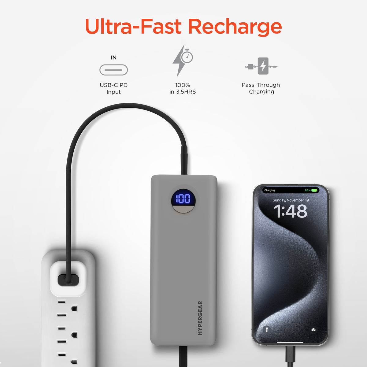 HyperGear Power Pack Pro+ 20,000mAh 35W Power Bank – Gray