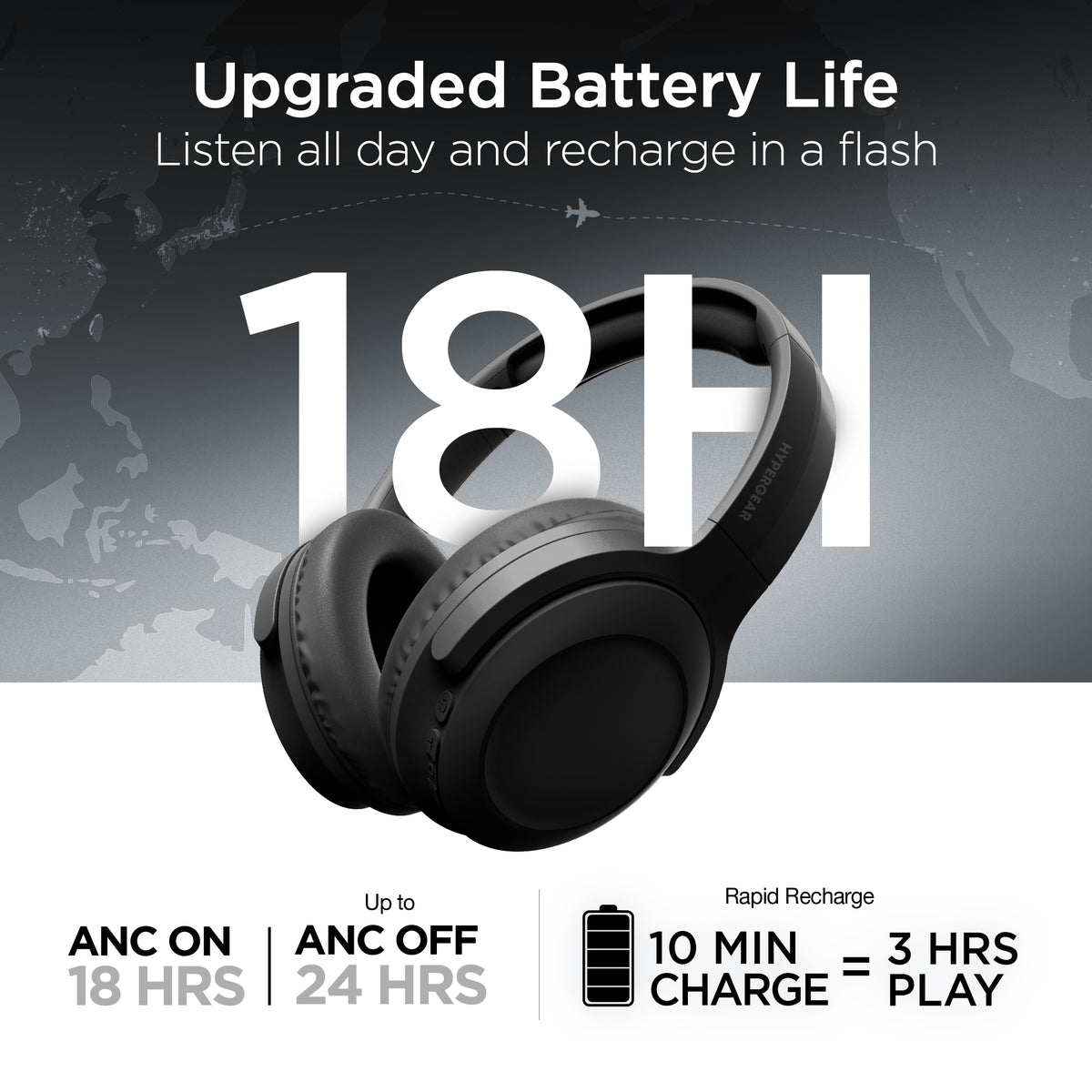 HyperGear Stealth2 ANC Wireless Over-Ear Headphones – Black
