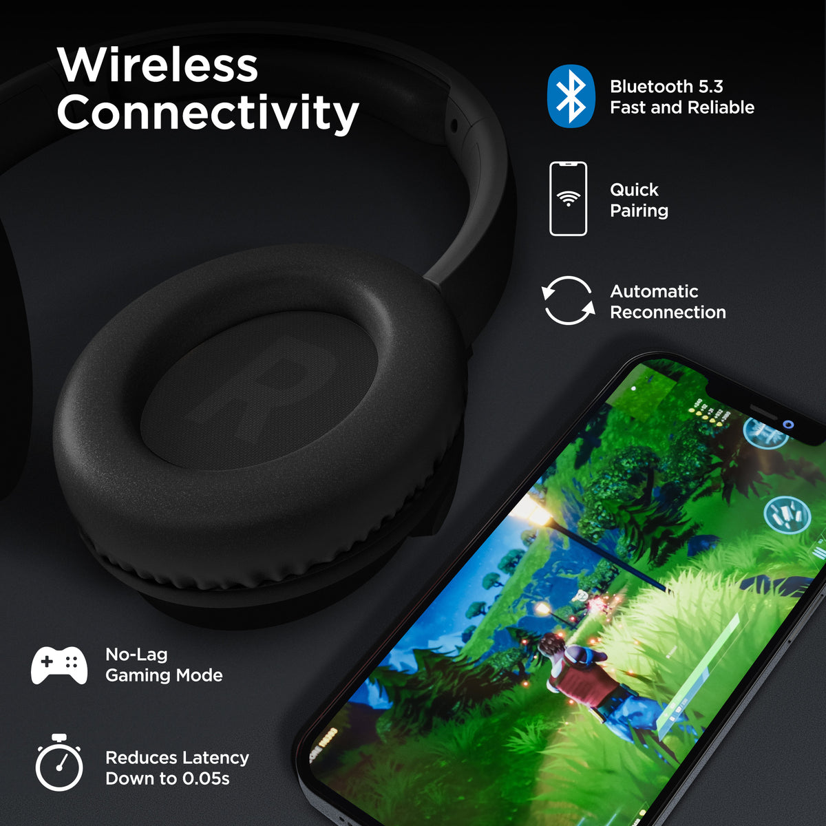 HyperGear Stealth2 ANC Wireless Over-Ear Headphones – Black