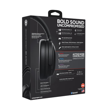 HyperGear Stealth2 ANC Wireless Over-Ear Headphones – Black