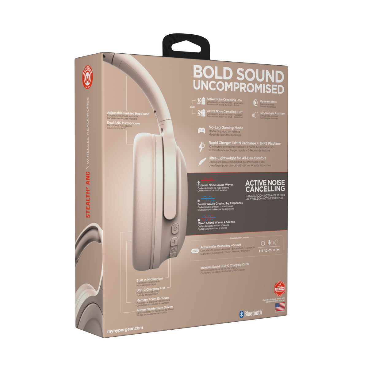 HyperGear Stealth2 ANC Wireless Over-Ear Headphones – Bone