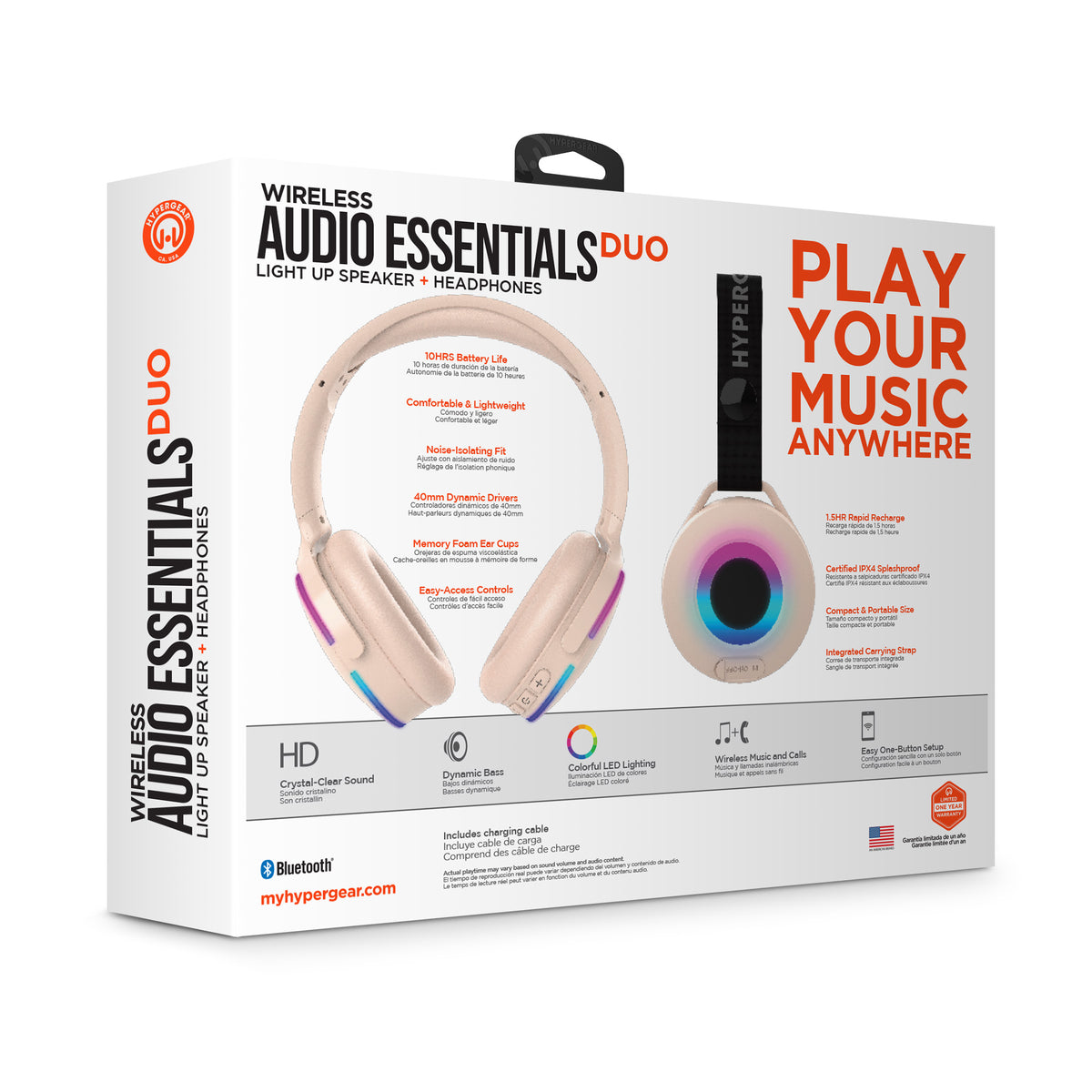 HyperGear Wireless Audio Essentials Duo – Speaker & Headphones, Beige