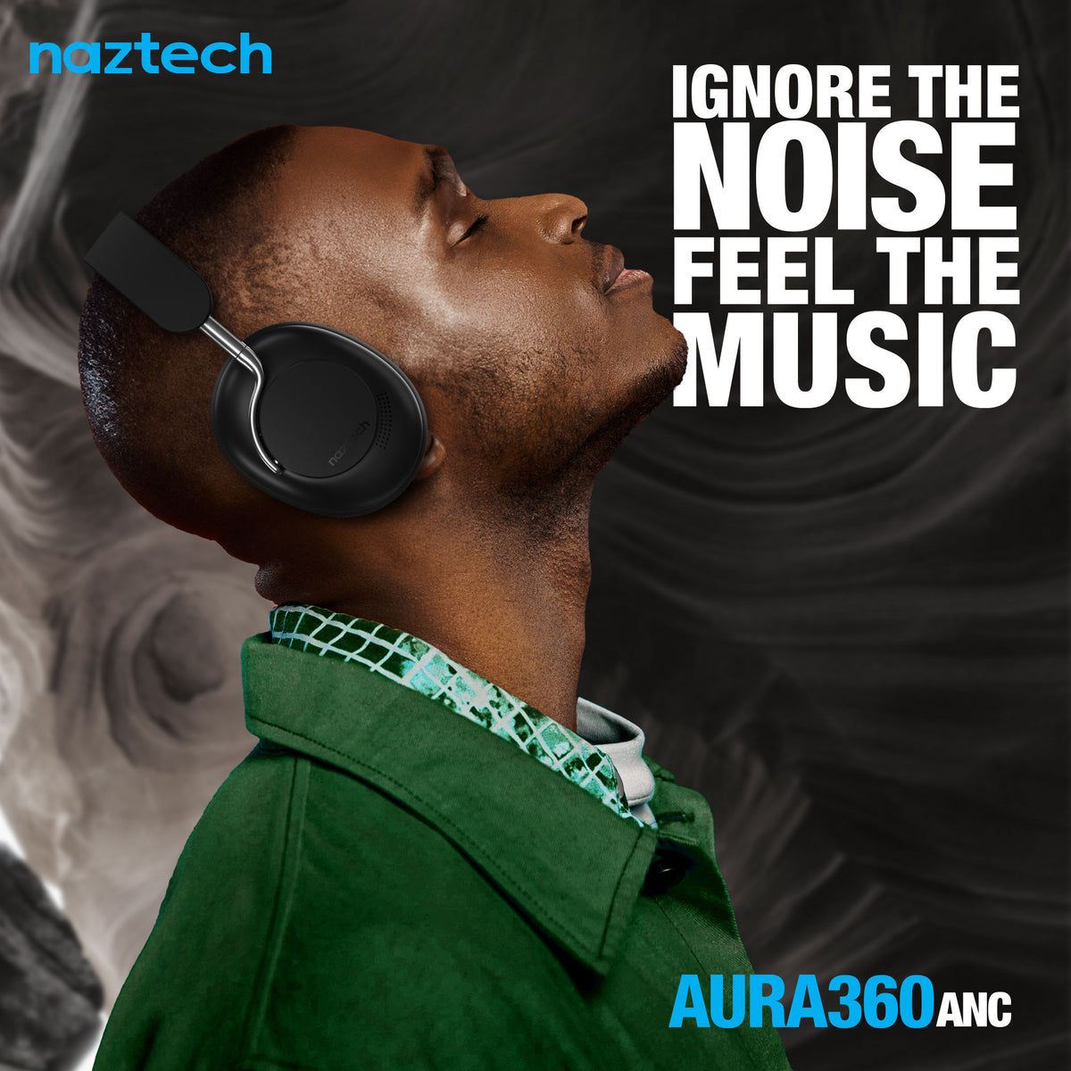 Naztech Aura 360 ANC Wireless Over-Ear Headphones – Midnight