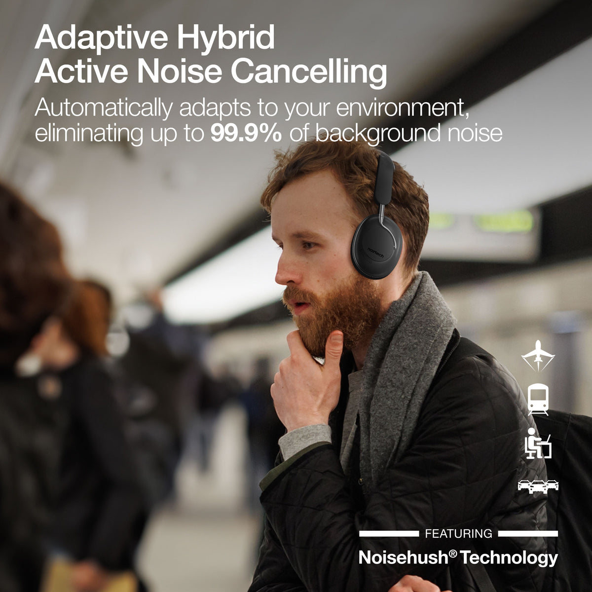 Naztech Aura 360 ANC Wireless Over-Ear Headphones – Midnight