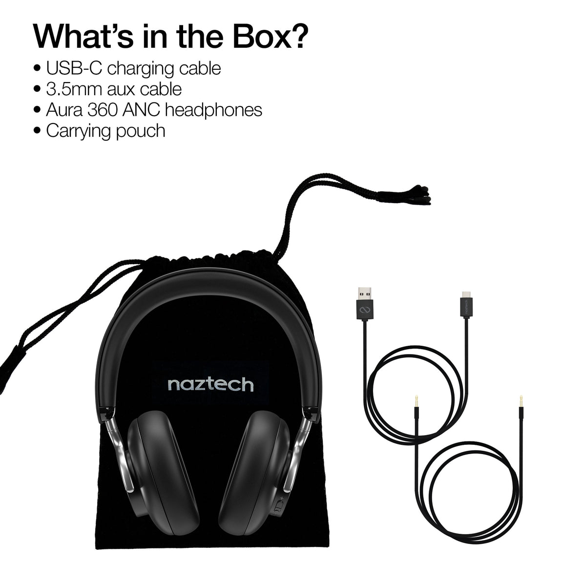 Naztech Aura 360 ANC Wireless Over-Ear Headphones – Midnight