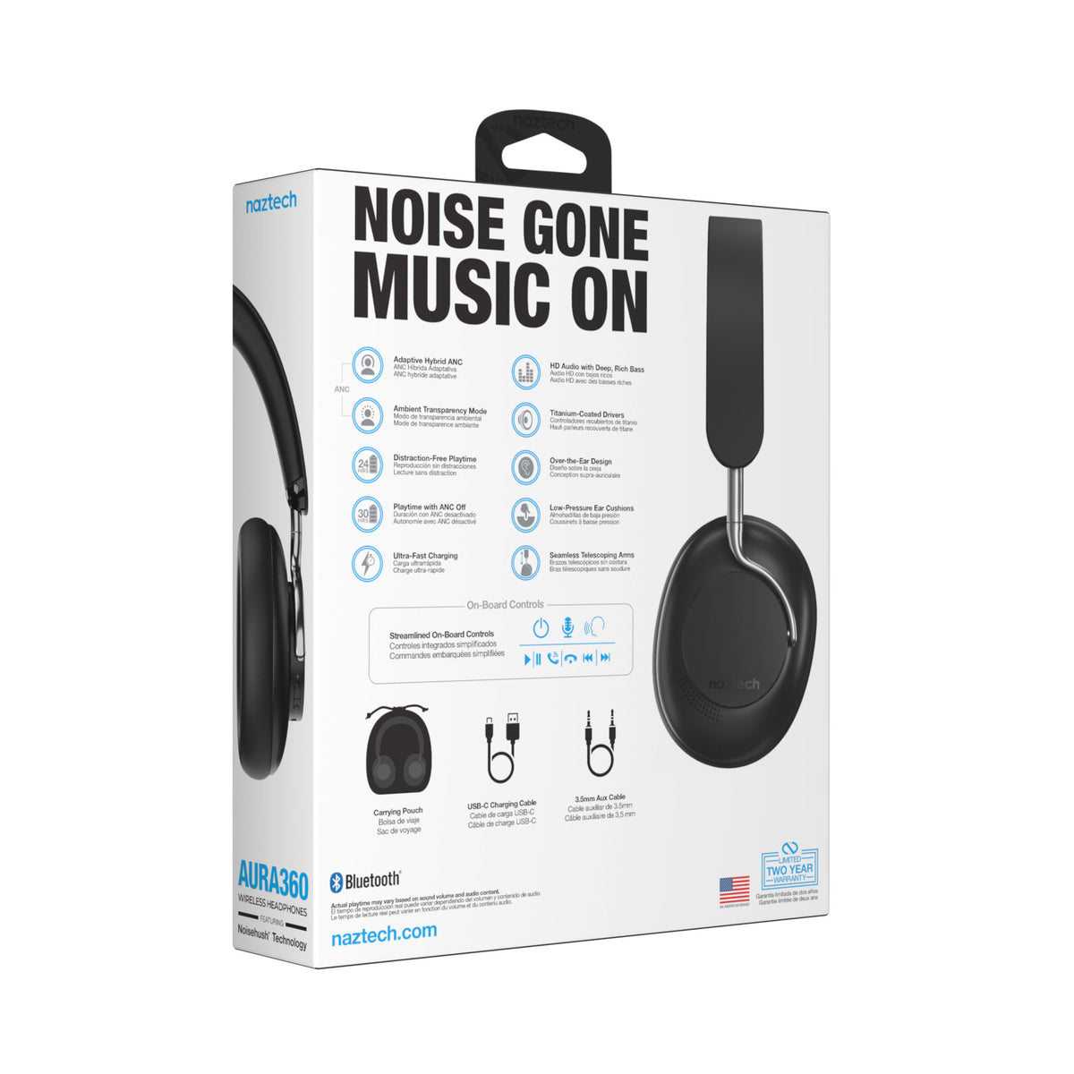 Naztech Aura 360 ANC Wireless Over-Ear Headphones – Midnight
