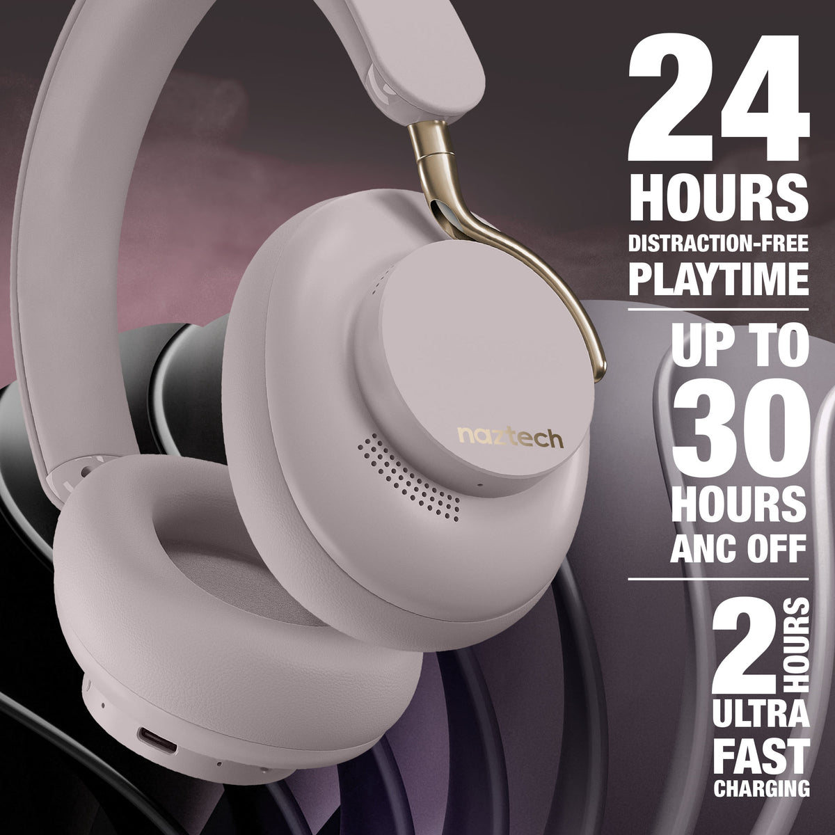Naztech Aura 360 ANC Wireless Over-Ear Headphones – Moondust